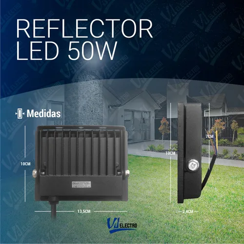 Reflector Led Exterior 50w Proyector Multiled Alta Potencia Ip65 Apto Intemperie Carcasa Negro Luz Blanco Frío
