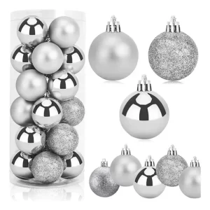 Adornos De Navidad Esferas Navideñas 6cm X24 Bolas - Sheshu Color Plateado