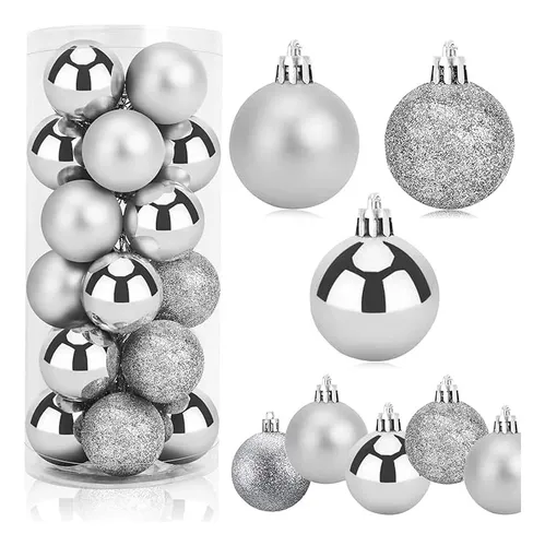 Adornos De Navidad Esferas Navideñas 6cm X24 Bolas - Sheshu Color Plateado