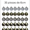 Set Bolas Navideñas 6cm X35 Pelotitas Para Arbolito Navidad Plateado Tubo X35
