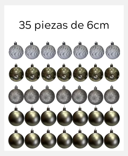 Set Bolas Navideñas 6cm X35 Pelotitas Para Arbolito Navidad Plateado Tubo X35