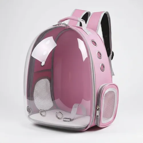 Mochila Transportadora Para Mascotas Rigida Gatos Perros Capsula Transparente Rosa