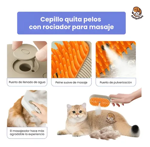 Cepillo A Vapor Perros Gatos Peine Masajeador Saca Pelos