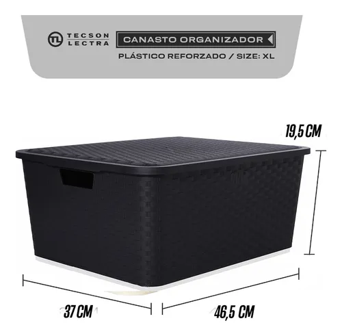 Canasto Cajón Organizador Rattan Plástico Premium Grande Xl Color Negro / Full Black