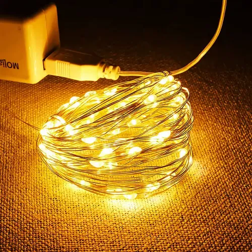 Cable Hilo Alambre Luz Led Calida 3 Mts Con Usb