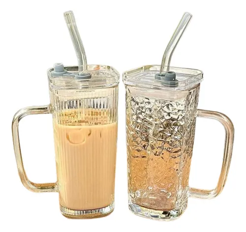 D_NQ_NP_933756-MLA93569537144_102025-O.webp Taza Vaso Vidrio Para Bebidas 380ml Manija Tapa Hermética Taza Vidrio C/tapa