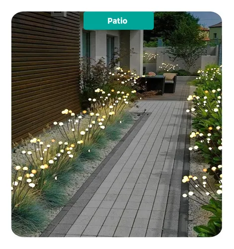 Estaca Luz Solar Ramo 8 Leds Bombillas Jardin Exterior X 2u Negro