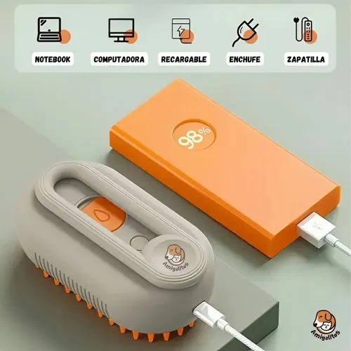 Cepillo A Vapor Perros Gatos Peine Masajeador Saca Pelos