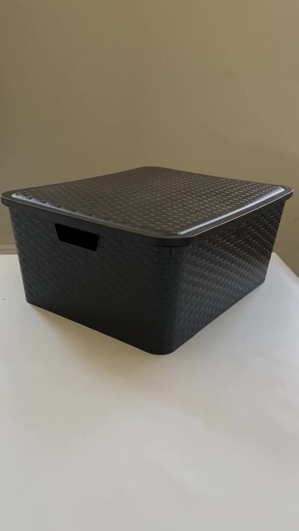 Canasto Cajón Organizador Rattan Plástico Premium Grande Xl Color Negro / Full Black