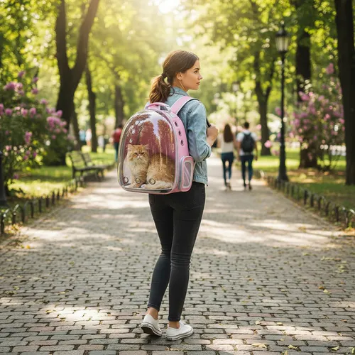 Mochila Transportadora Para Mascotas Rigida Gatos Perros Capsula Transparente Rosa
