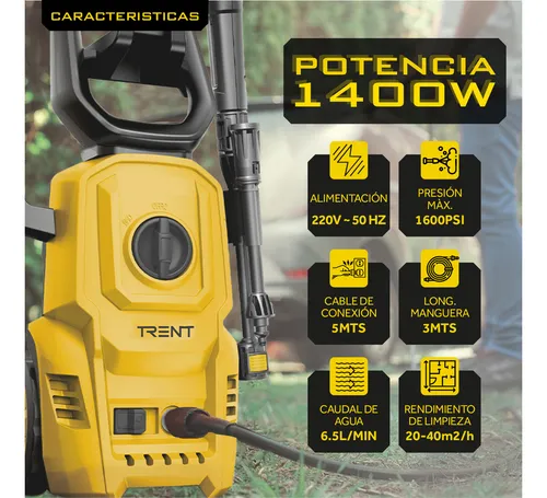 D_NQ_NP_955187-MLA96159867401_102025-O.webp Hidrolavadora Electrica Trent HLT307 1400W Alta presion 1600 Psi 110 Bar con Accesorios