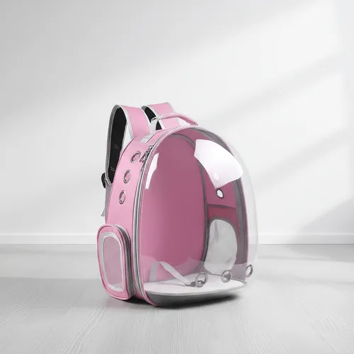 Mochila Transportadora Para Mascotas Rigida Gatos Perros Capsula Transparente Rosa