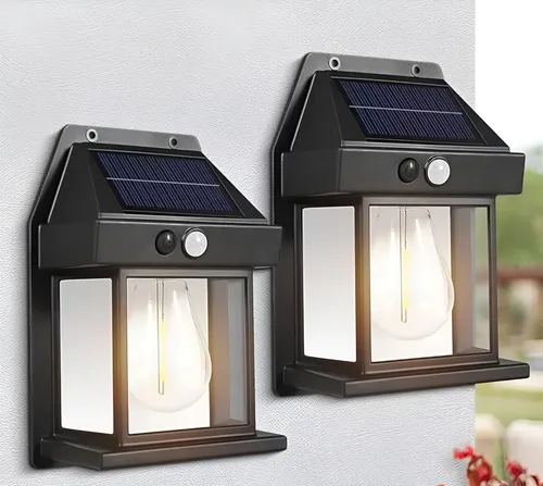 Farol De Pared Luz Led Solar Exterior Jardín Cálida X 2uni