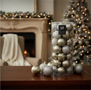 Set Bolas Navideñas 6cm X35 Pelotitas Para Arbolito Navidad Plateado Tubo X35