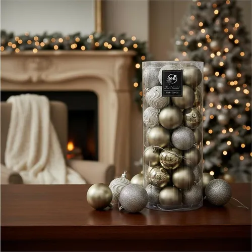 Set Bolas Navideñas 6cm X35 Pelotitas Para Arbolito Navidad Plateado Tubo X35