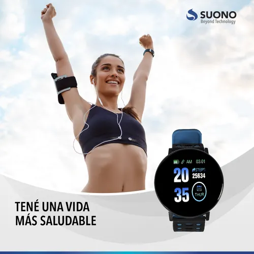Smartwatch Deportivo Fitness Bluetooth Colores Android Ios M Negro Azul Negro