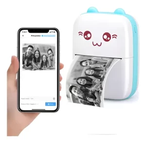 Mini Impresora Térmica Portátil Bluetooth Celular Recargable Color Celeste