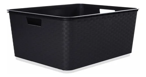Canasto Cajón Organizador Rattan Plástico Premium Grande Xl Color Negro / Full Black