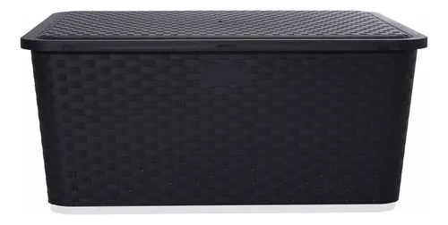 Canasto Cajón Organizador Rattan Plástico Premium Grande Xl Color Negro / Full Black
