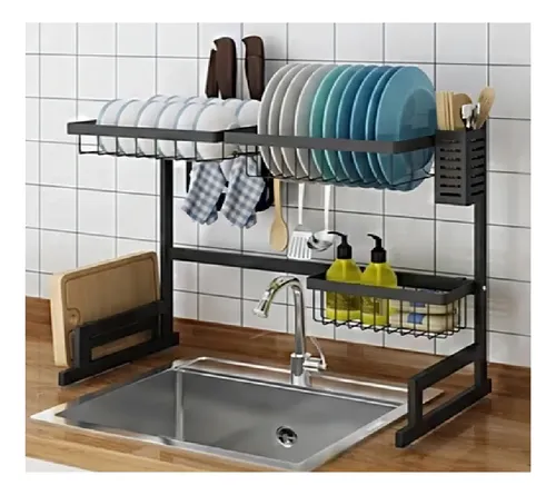 Soul 2 plantas 65cm rack organizador de cocina escurridor negro