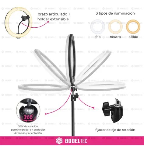 Aro De Luz Led Bodeltec 26 Cm Con Trípode 2 Metros