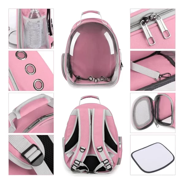 Mochila Transportadora Para Mascotas Rigida Gatos Perros Capsula Transparente Rosa