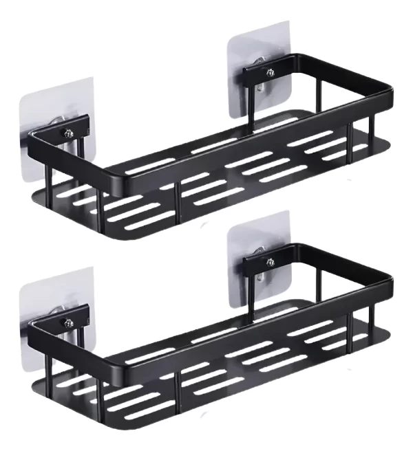 Pack x2 Estantes Repisas Con Adhesivos Para Ducha, Baño y Cocina -- Organizador Baño Ducha Metálico Negro Mate con Instalación sin Perforaciones Estante Shampoo Jabonera Levys Bazar