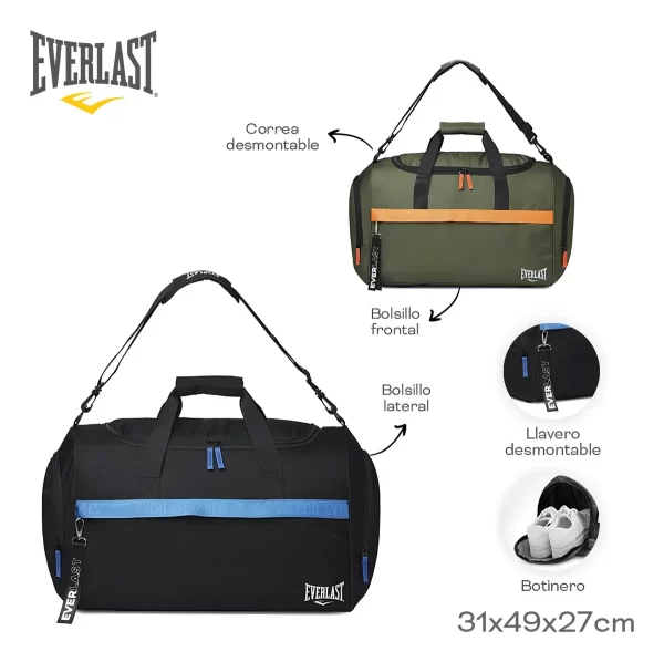 D_Q_NP_727606-MLA92562182025_092025-F.webp Bolso Deportivo Everlast Grande Con Botinero + Llavero Viaje Color Negro 18540 Lisa