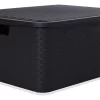 Canasto Cajón Organizador Rattan Plástico Premium Grande Xl Color Negro / Full Black