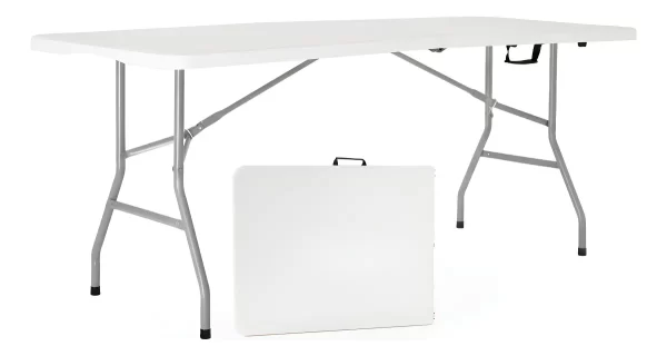 Mesa Para Jardin Exteriror Plegable Camping Portatil Picnic 150 x 70 Cm Color Blanco Gardenlife