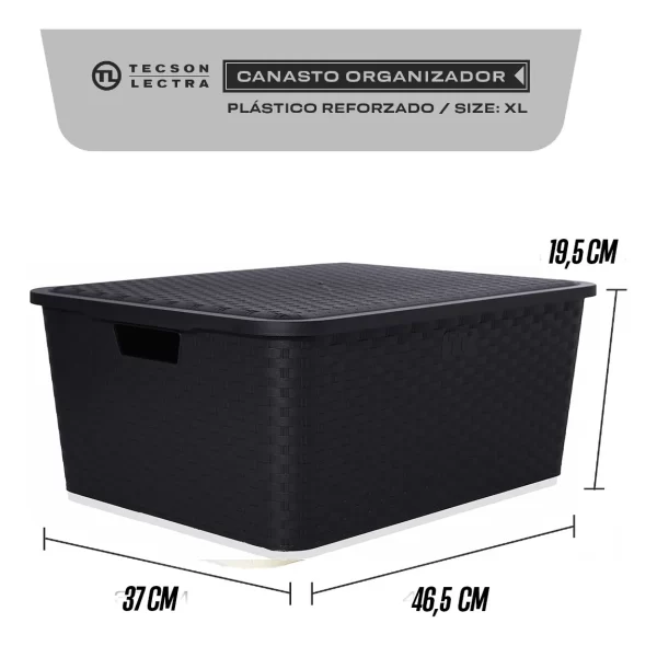 Canasto Cajón Organizador Rattan Plástico Premium Grande Xl Color Negro / Full Black
