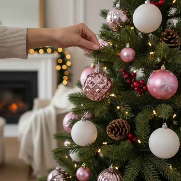 Kit Adornos De Navidad Esferas Para El Arbol Navideñas X44 Bolas - Sheshu Color Rosa